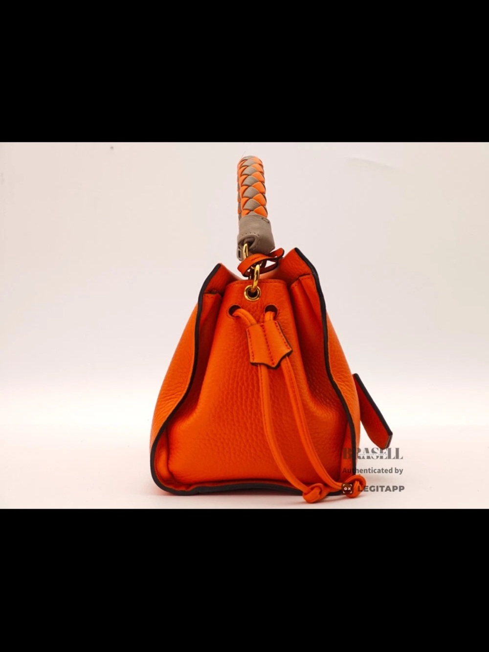 Mulberry Orange Braided-Handle Satchel with Gold Hardware - Picture 4 of 16